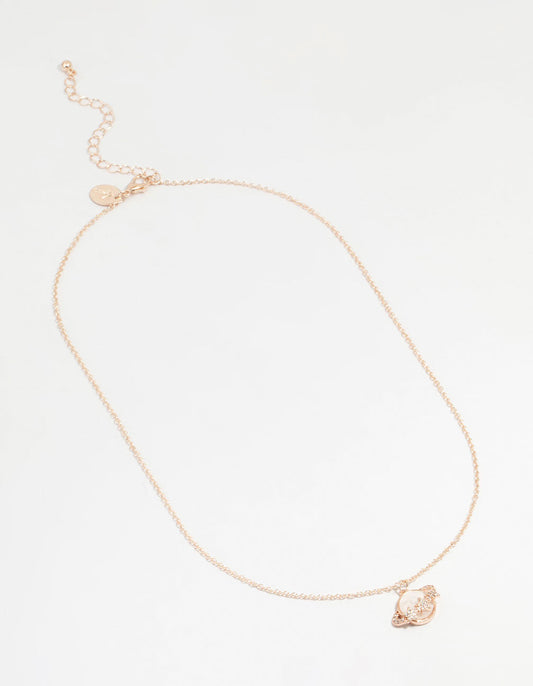 Rose Gold Genuine Shell Planet Pendant Necklace