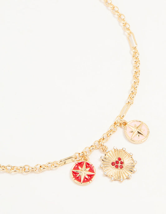 Gold Heart & Star Charm Pendant Necklace