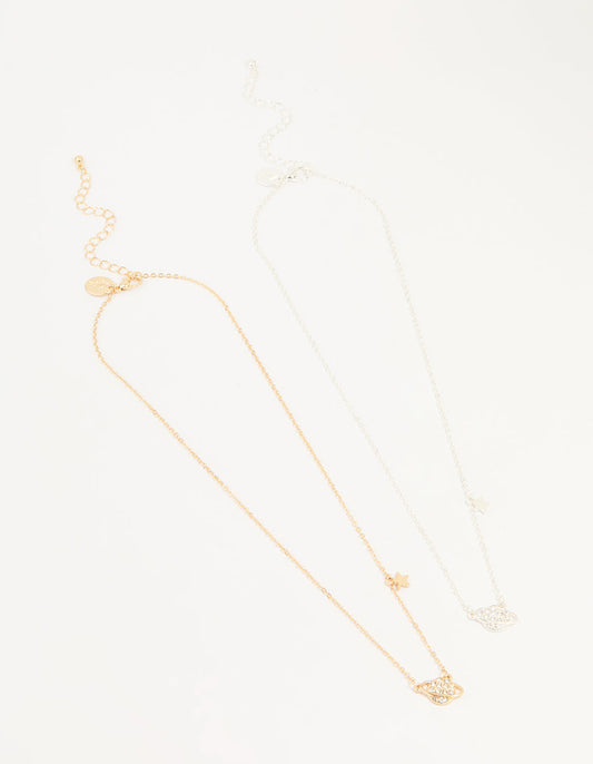 Mixed Metal Star & Planet Necklaces 2-Pack