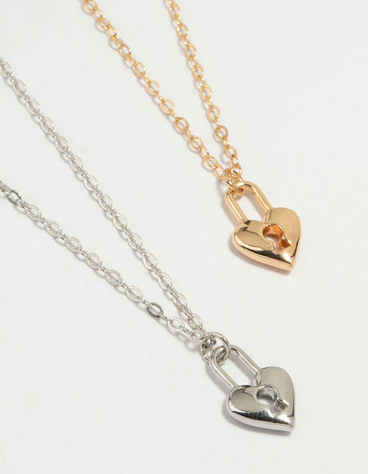 Mixed Metal Heart Locket Necklaces 2-Pack