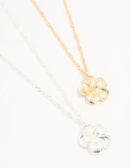 Mixed Metal Frangipani Pendant Necklaces 2-Pack