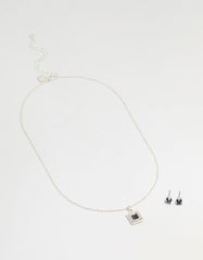 Silver Square Diamante Necklace & Earrings Set