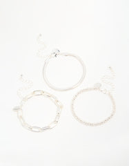 Silver Mixed Chains Bracelet 3-Pack
