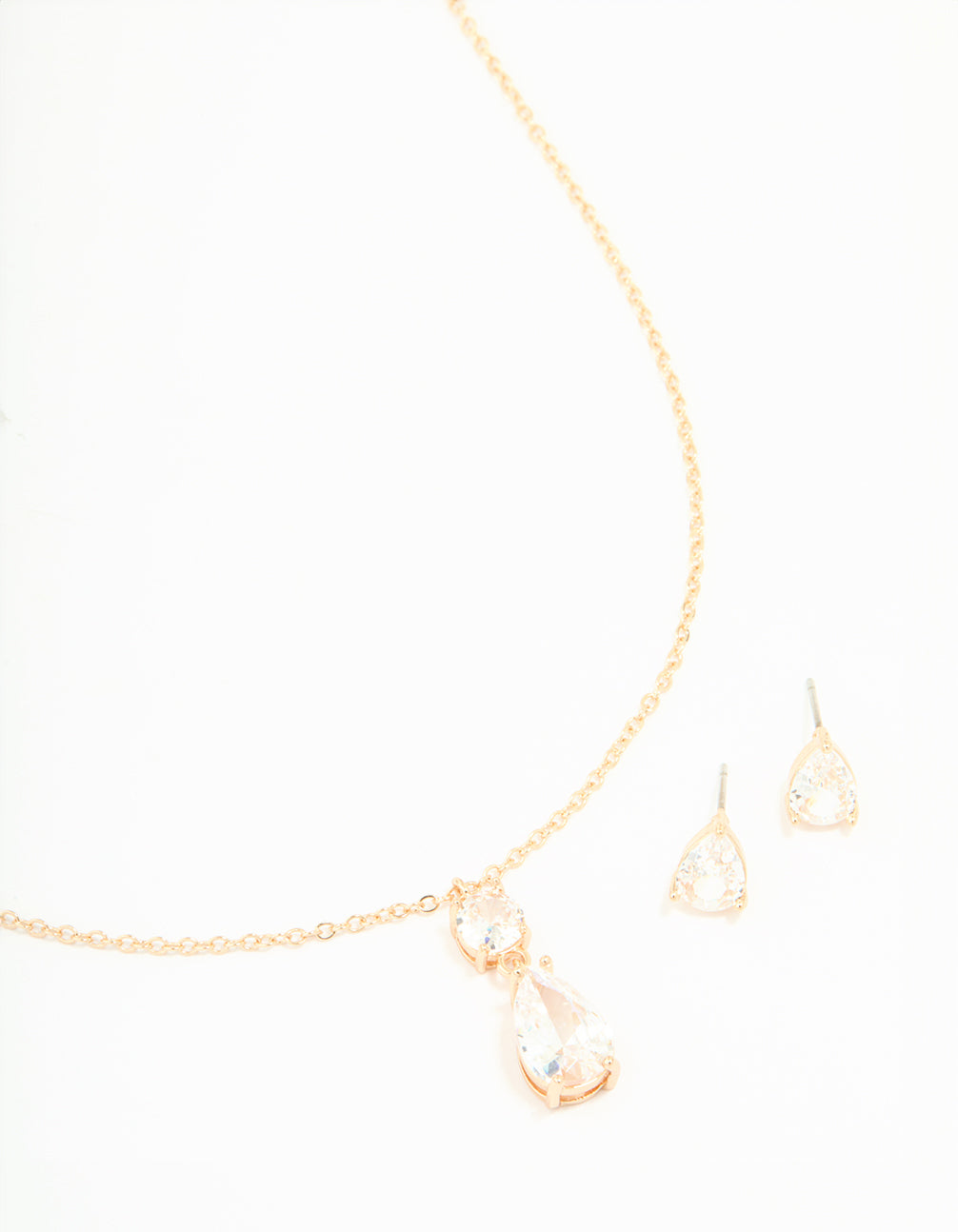 Gold Cubic Zirconia Classic Teardrop Earrings & Necklace Set