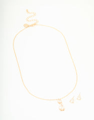 Gold Cubic Zirconia Classic Teardrop Earrings & Necklace Set