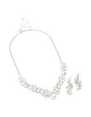 Silver Cubic Zirconia Pearl Vine Necklace & Earrings Set
