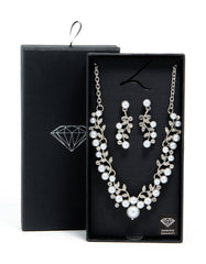 Silver Cubic Zirconia Pearl Vine Necklace & Earrings Set