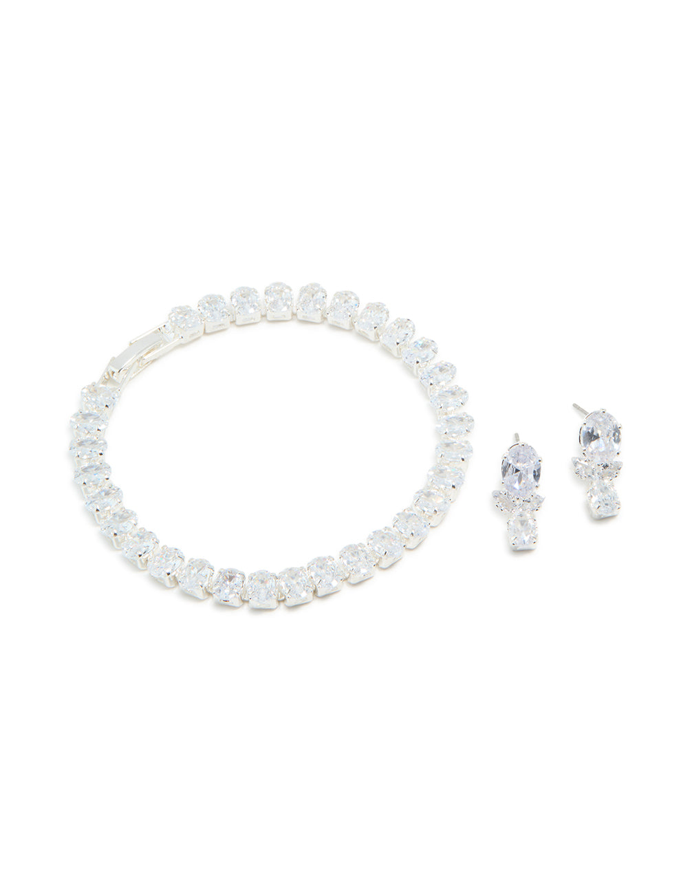 Silver Cubic Zirconia Tennis Bracelet & Teardrop Earrings Set