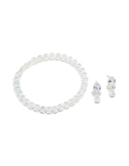 Silver Cubic Zirconia Tennis Bracelet & Teardrop Earrings Set