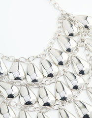 Silver Molten Teardrop Charm Layered Necklace