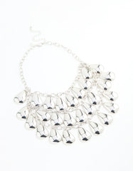 Silver Molten Teardrop Charm Layered Necklace