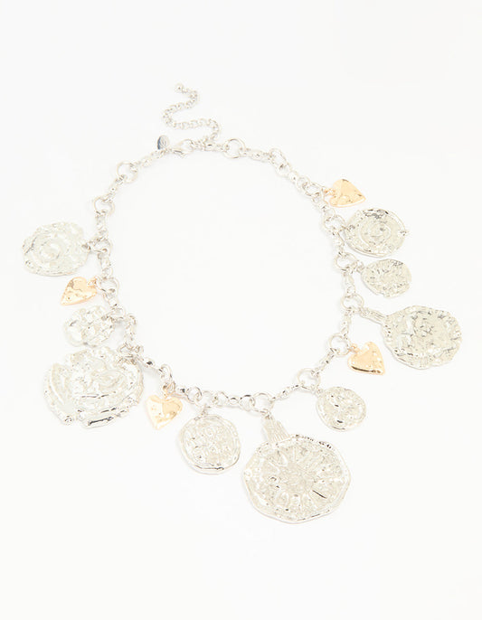 Mixed Metal Textured Charm Necklace