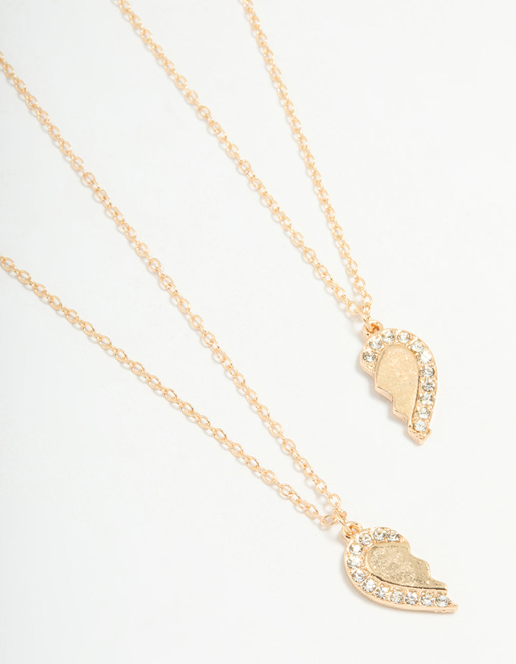 Gold Diamante Heart Friendship Necklaces 2-Pack