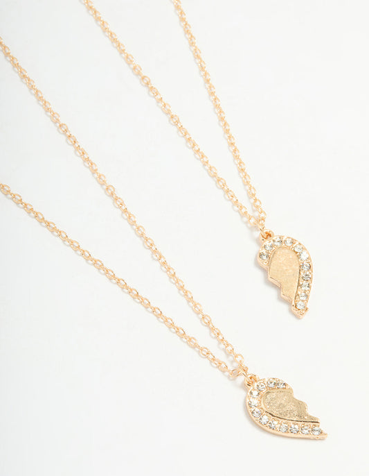 Gold Diamante Heart Friendship Necklaces 2-Pack