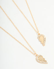 Gold Diamante Heart Friendship Necklaces 2-Pack