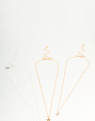 Mixed Metal Star, Moon & Heart Necklaces 3-Pack