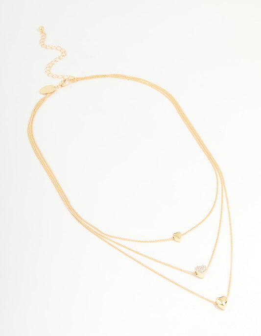 Gold Diamante Heart Layered Necklace
