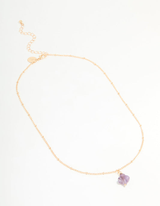 Gold Semi Precious Stone Cross Pendant Ball Chain Necklace