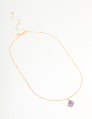 Gold Semi Precious Stone Cross Pendant Ball Chain Necklace