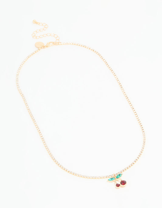Gold Diamante Cherry Chain Necklace