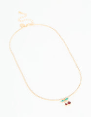 Gold Diamante Cherry Chain Necklace