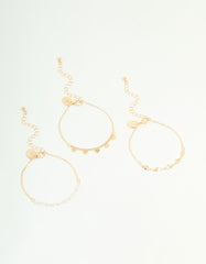 Gold Disc Pearl & Heart Bracelets 3-Pack