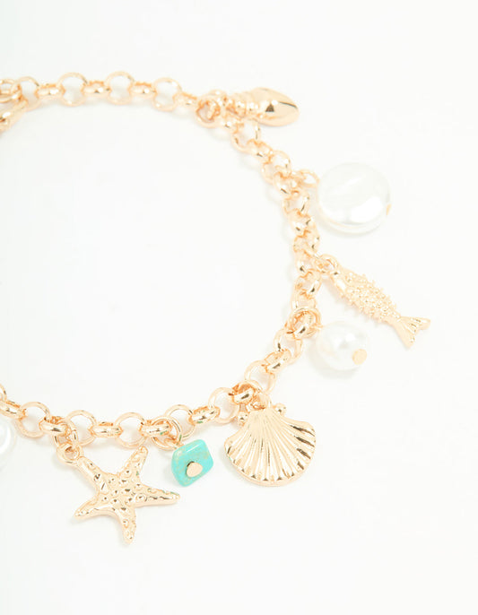 Gold Ocean Charm Bracelet