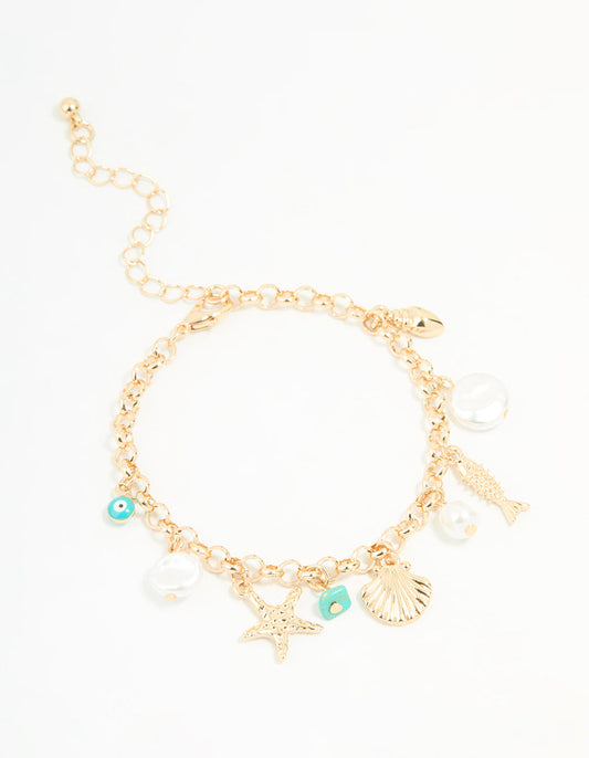 Gold Ocean Charm Bracelet
