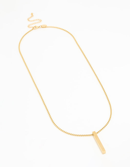 Waterproof Gold Plated Stainless Steel Rectangle Pendant Long Necklace