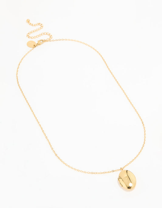 Waterproof Gold Plated Stainless Steel Oval Locket Short Necklace