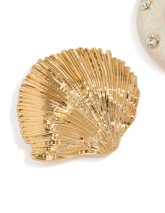 Gold Mixed Metal Shell Brooch Pack