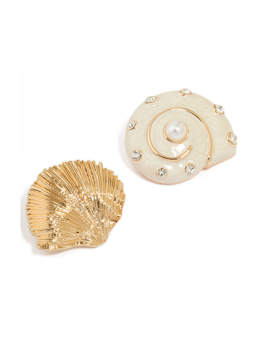 Gold Mixed Metal Shell Brooch Pack