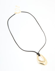 Gold Plated Cord Open Oval Long Necklace
