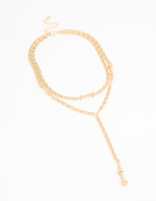 Gold Layered Barrel Y-Necklace