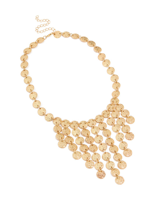 Gold Cascading Coin Bib Necklace