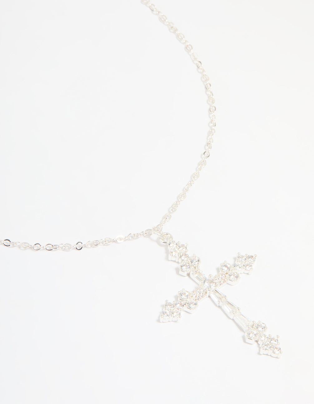 Silver Plated Cubic Zirconia Large Cross Pendant Necklace