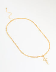 Gold Plated Twisted Chain Cross Necklace
