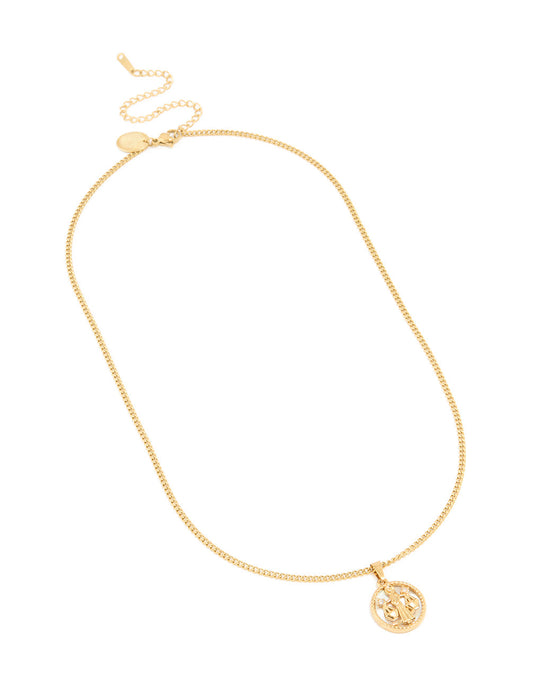 Waterproof Gold Plated Stainless Steel Cubic Zirconia Libra Circle Necklace