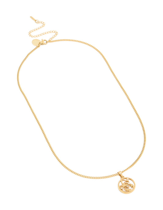 Waterproof Gold Plated Stainless Steel Circle Scorpio Necklace