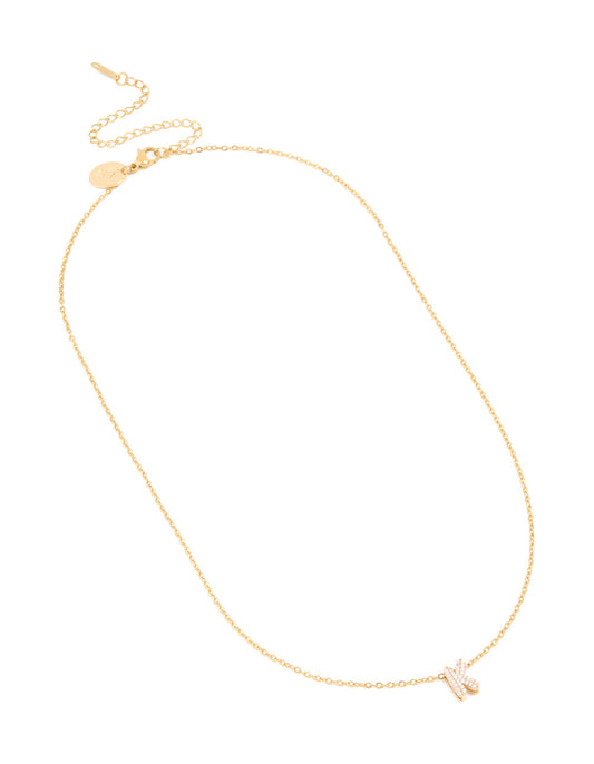 Waterproof Gold Stainless Steel Cubic Zirconia Mini Pavé Letter K Necklace