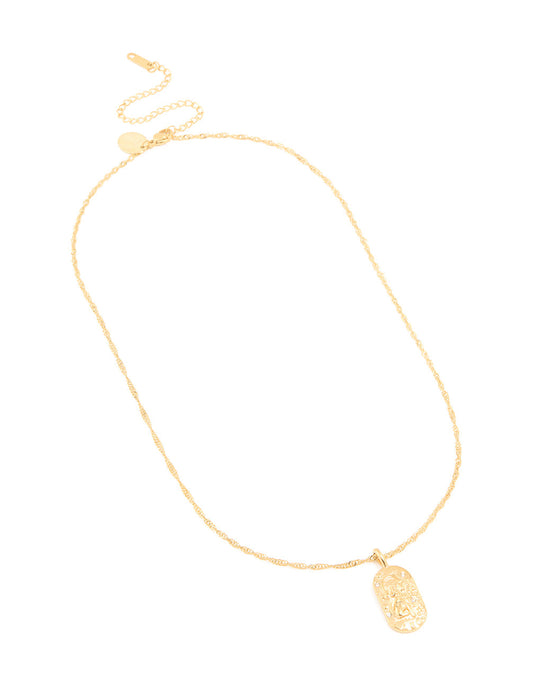 Waterproof Gold Plated Stainless Steel Leo Tab Necklace