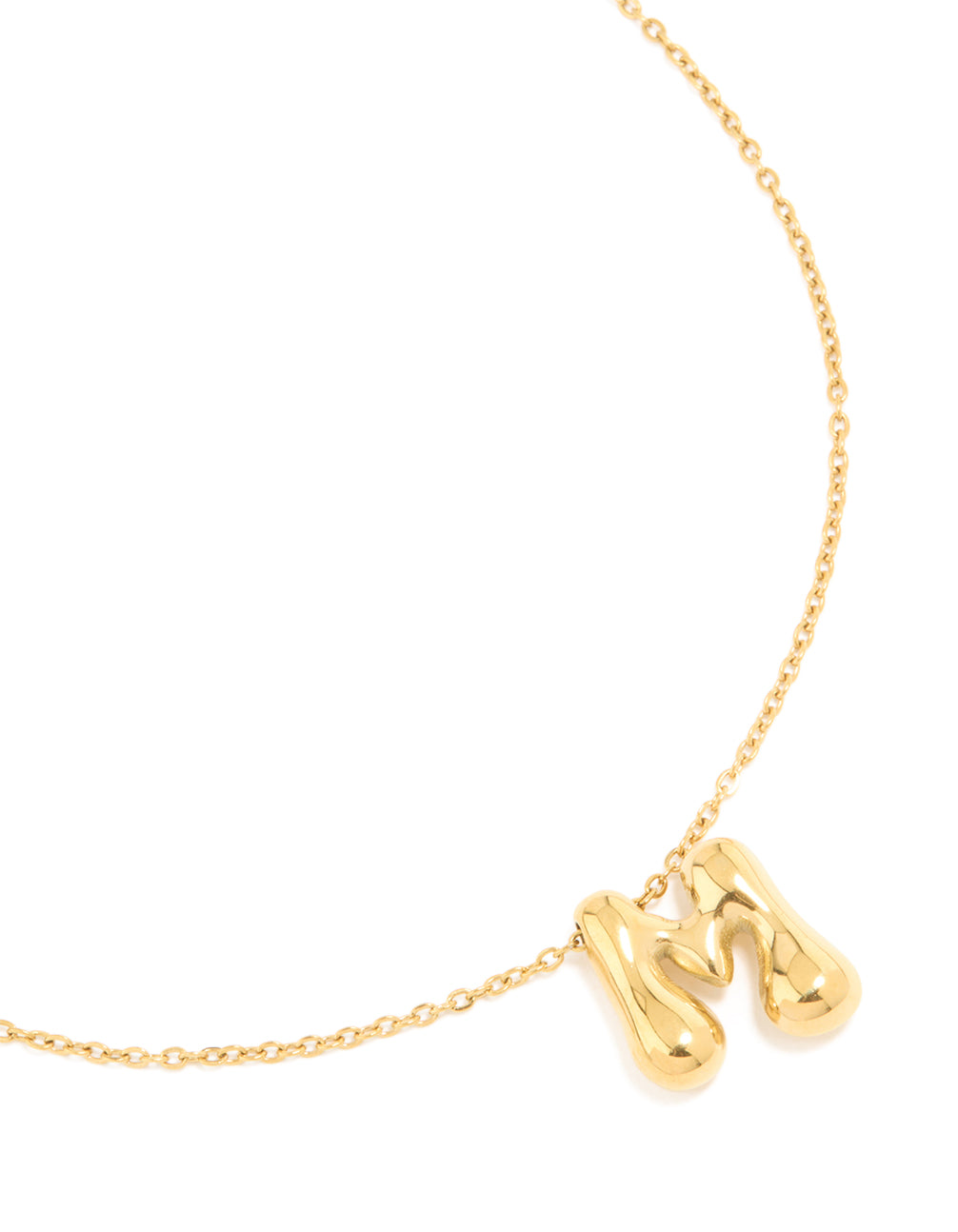 Waterproof Gold Plated Stainless Steel Large Bubble Letter M Necklace