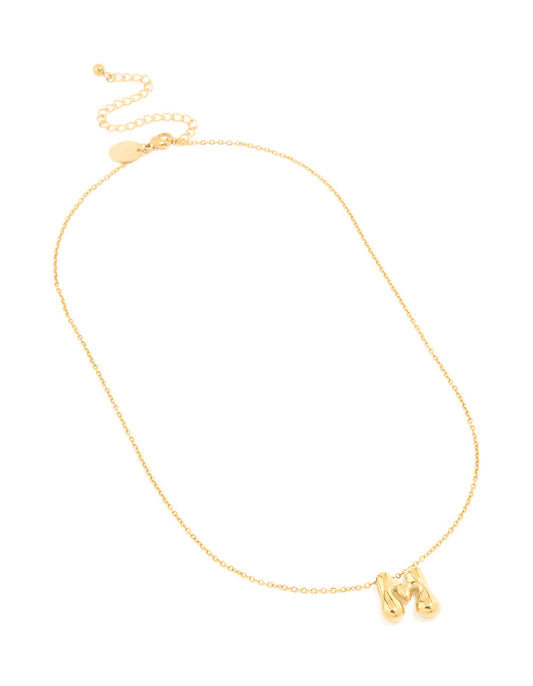 Waterproof Gold Plated Stainless Steel Large Bubble Letter M Necklace