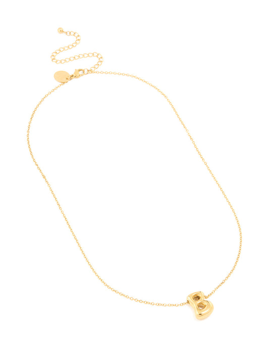Waterproof Gold Plated Stainless Steel Large Bubble Letter B Necklace