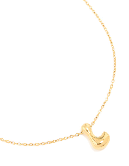 Waterproof Gold Plated Stainless Steel Large Bubble Letter L Necklace