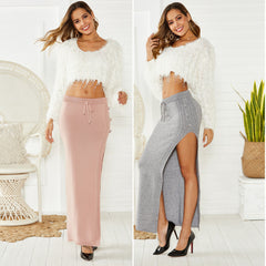 Fashion European And American Style Long Skirt Slim-fit Woolen Skirt Versatile Split Skirt