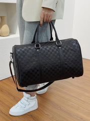 Luxury Black Checkered Duffel Bag – Travel & Gym Weekender with Shoulder Strap