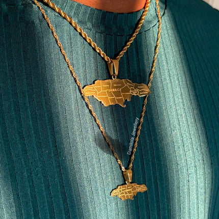*NEW* Big Jamaica ‘14 Parish’ Engraved Map Necklace gold
