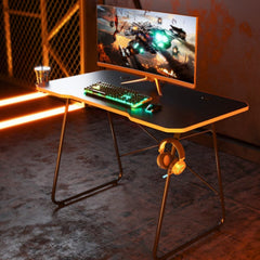 Maplin Gaming Desk with Headphone Hook & Cup Holder - Matte Black & Orange