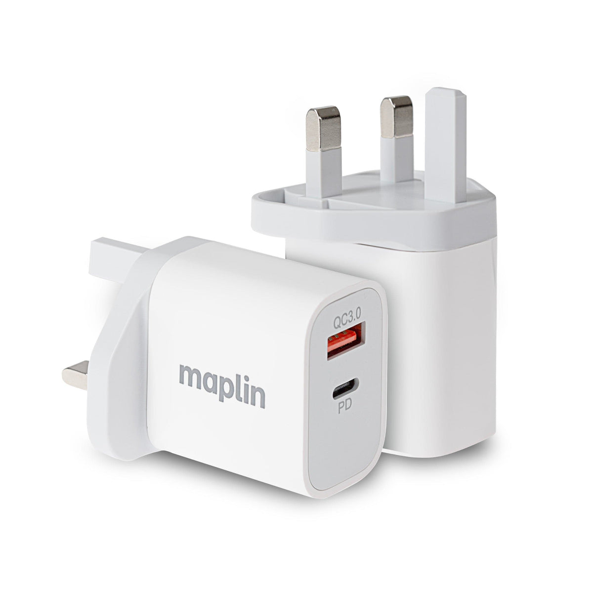 Maplin 2 Port USB Wall Charger 1x USB-A 1x USB-C PD QC 3.0 35W High Speed Charging